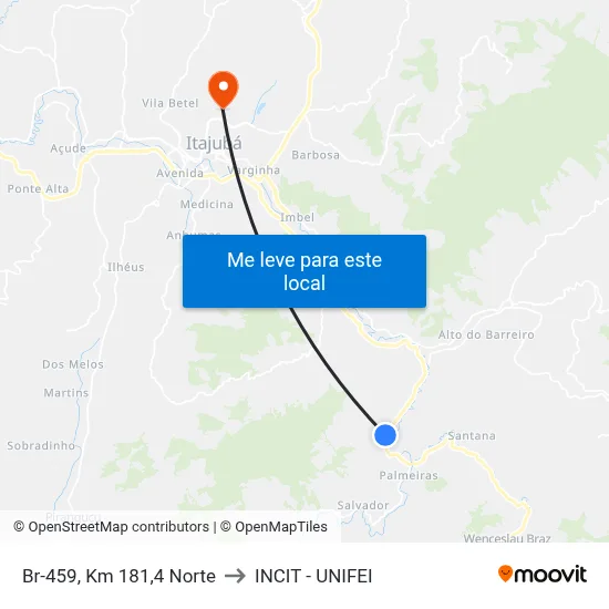Br-459, Km 181,4 Norte to INCIT - UNIFEI map