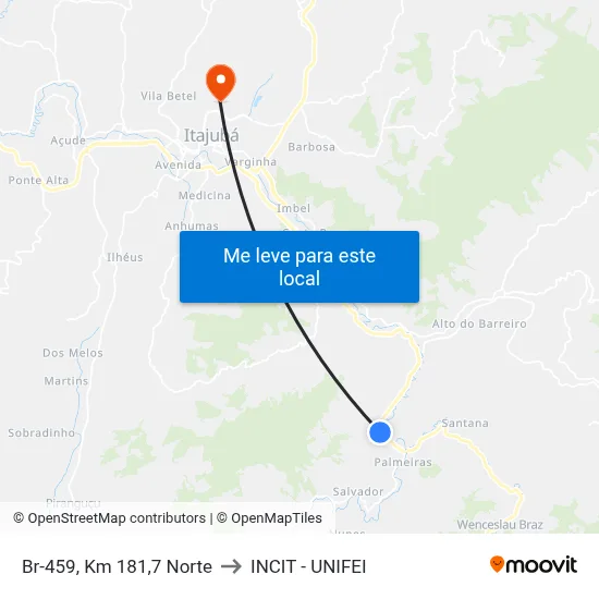 Br-459, Km 181,7 Norte to INCIT - UNIFEI map