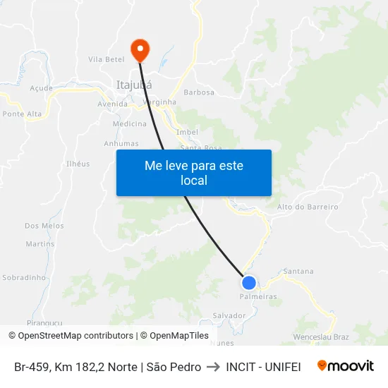 Br-459, Km 182,2 Norte | São Pedro to INCIT - UNIFEI map