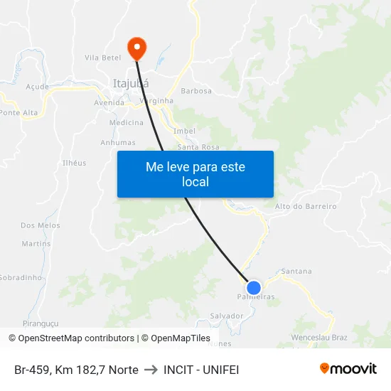 Br-459, Km 182,7 Norte to INCIT - UNIFEI map