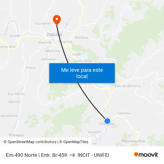 Em-490 Norte | Entr. Br-459 to INCIT - UNIFEI map
