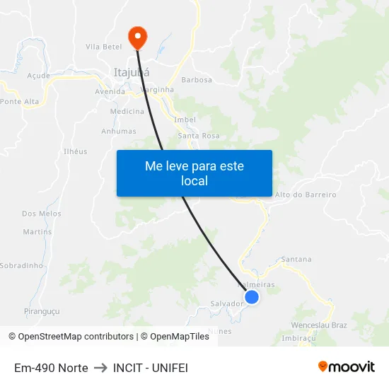 Em-490 Norte to INCIT - UNIFEI map