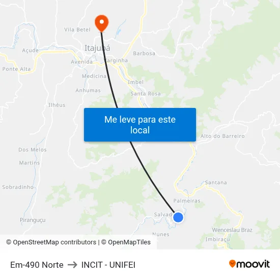 Em-490 Norte to INCIT - UNIFEI map