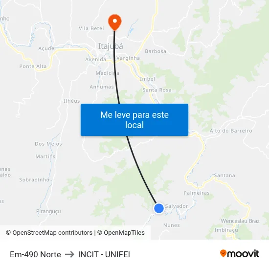Em-490 Norte to INCIT - UNIFEI map