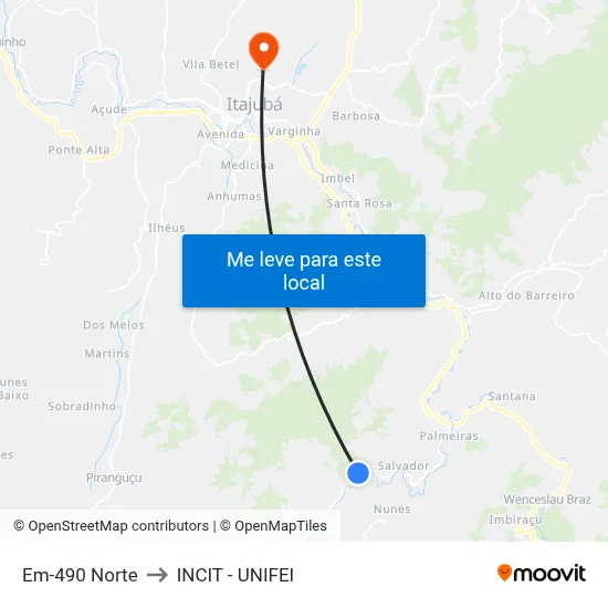 Em-490 Norte to INCIT - UNIFEI map