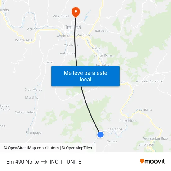 Em-490 Norte to INCIT - UNIFEI map