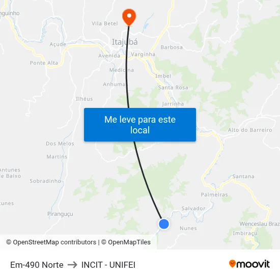 Em-490 Norte to INCIT - UNIFEI map