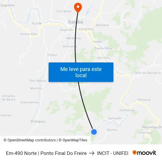 Em-490 Norte | Ponto Final Do Freire to INCIT - UNIFEI map