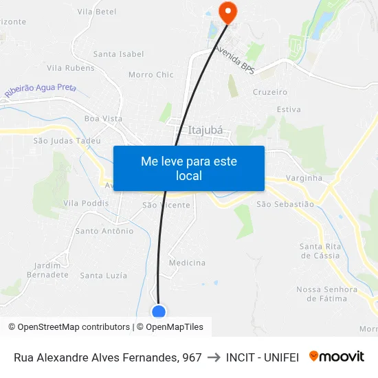 Rua Alexandre Alves Fernandes, 967 to INCIT - UNIFEI map