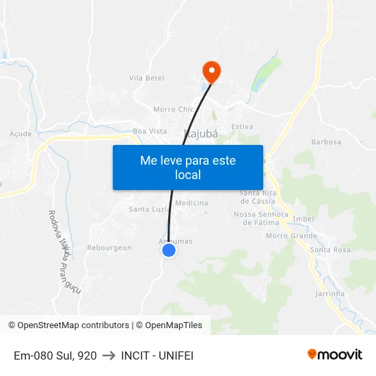Em-080 Sul, 920 to INCIT - UNIFEI map
