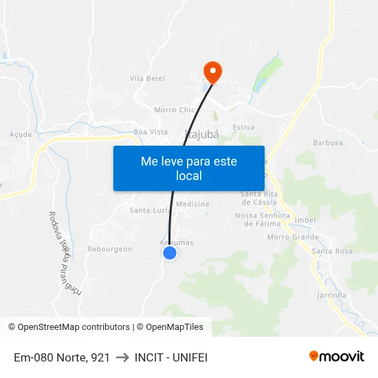 Em-080 Norte, 921 to INCIT - UNIFEI map