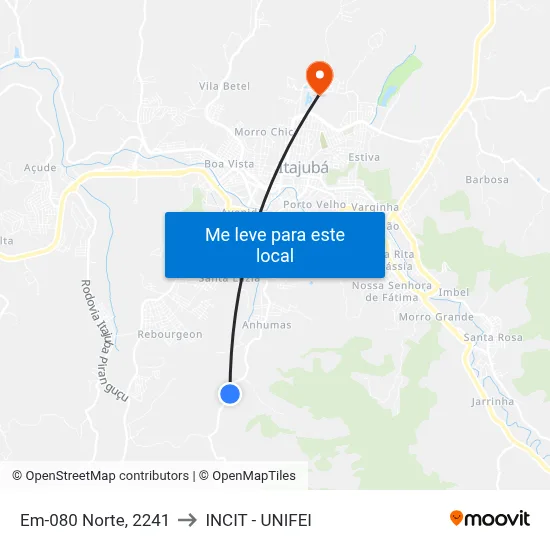 Em-080 Norte, 2241 to INCIT - UNIFEI map
