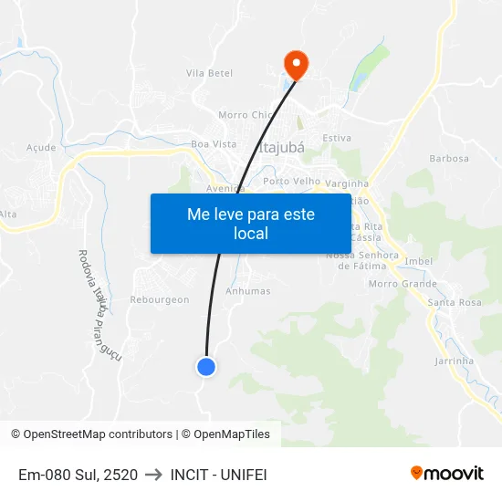 Em-080 Sul, 2520 to INCIT - UNIFEI map