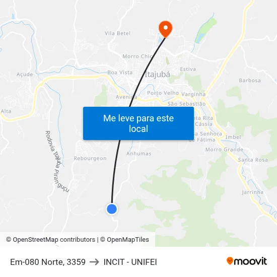 Em-080 Norte, 3359 to INCIT - UNIFEI map