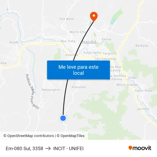 Em-080 Sul, 3358 to INCIT - UNIFEI map