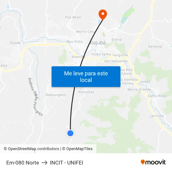 Em-080 Norte to INCIT - UNIFEI map