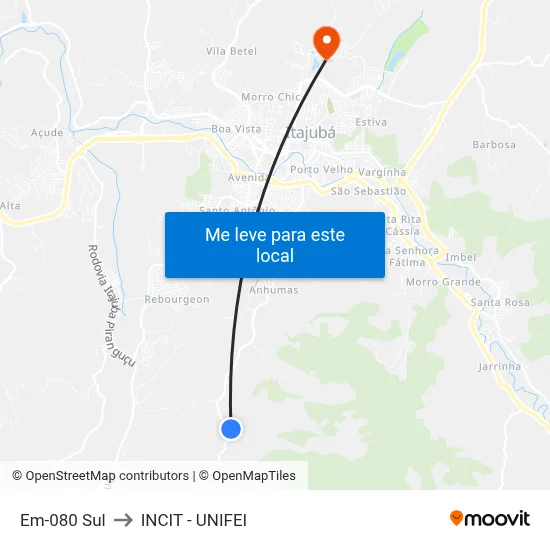 Em-080 Sul to INCIT - UNIFEI map