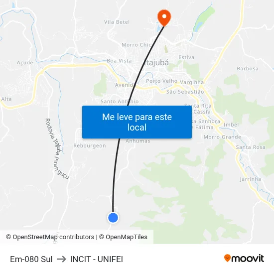 Em-080 Sul to INCIT - UNIFEI map