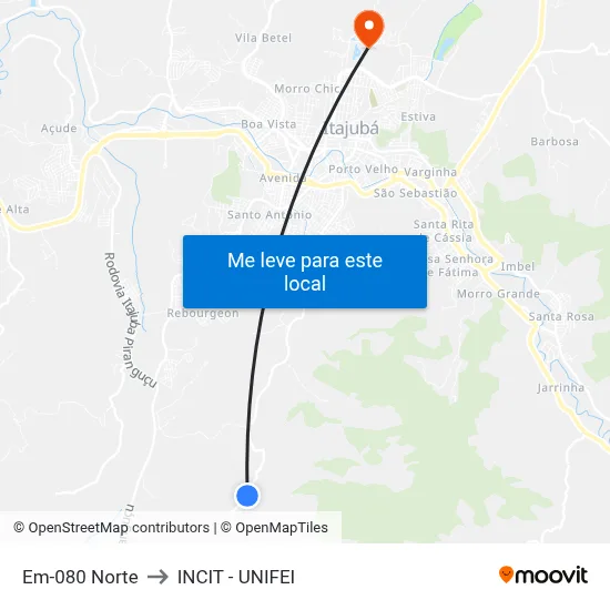 Em-080 Norte to INCIT - UNIFEI map