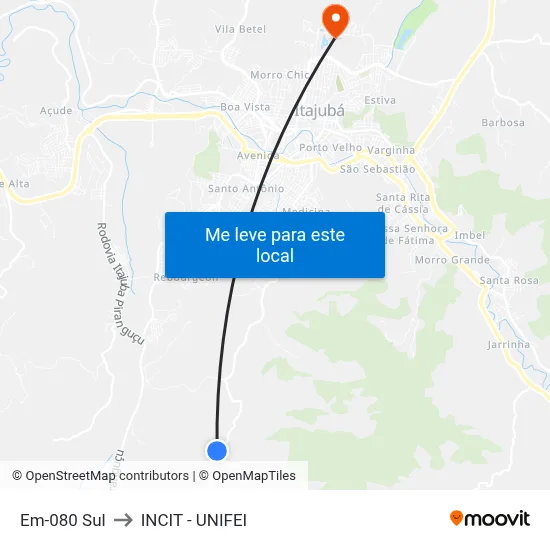 Em-080 Sul to INCIT - UNIFEI map