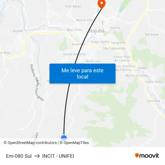 Em-080 Sul to INCIT - UNIFEI map