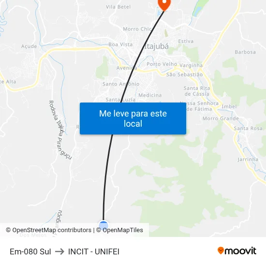 Em-080 Sul to INCIT - UNIFEI map