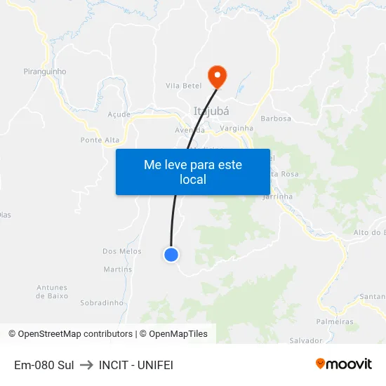 Em-080 Sul to INCIT - UNIFEI map