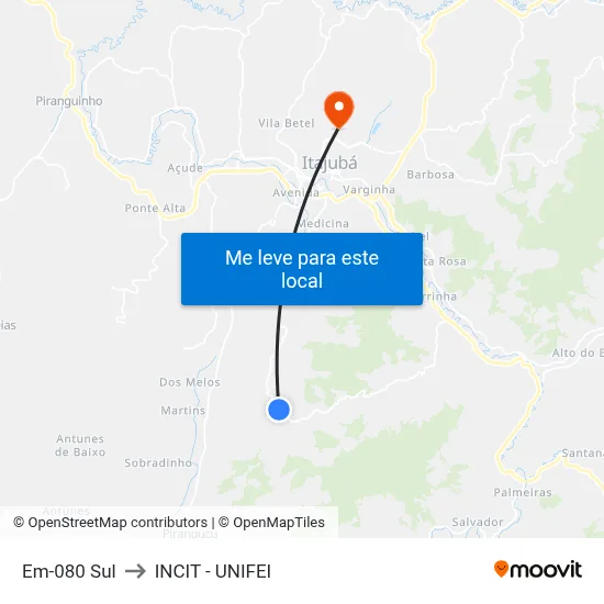 Em-080 Sul to INCIT - UNIFEI map