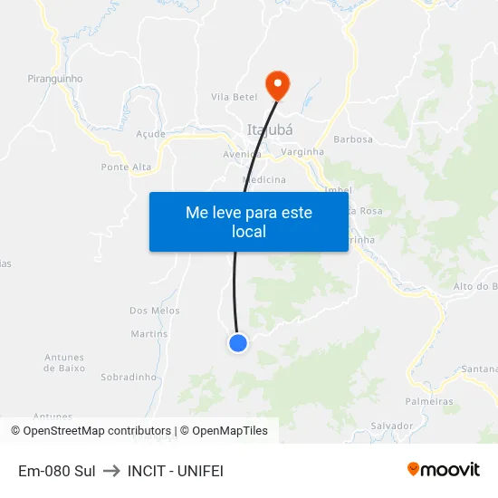 Em-080 Sul to INCIT - UNIFEI map