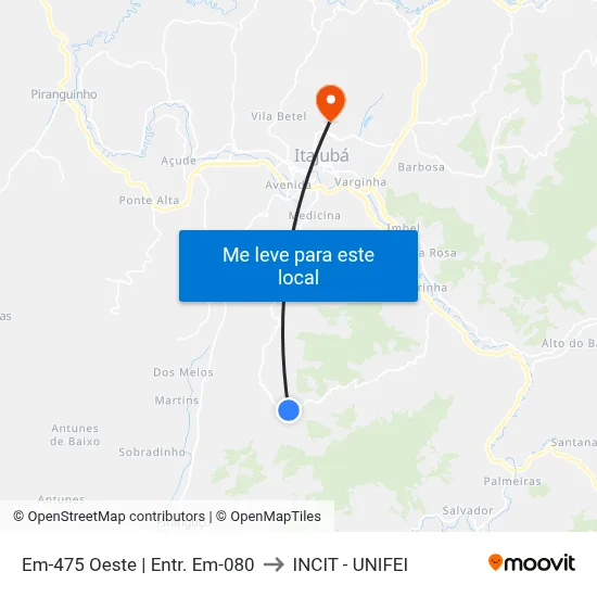 Em-475 Oeste | Entr. Em-080 to INCIT - UNIFEI map