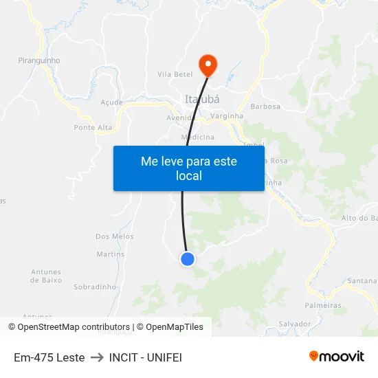 Em-475 Leste to INCIT - UNIFEI map