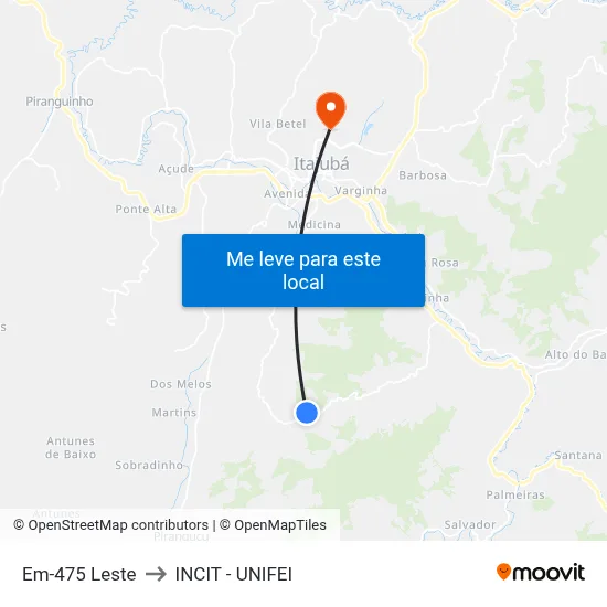 Em-475 Leste to INCIT - UNIFEI map