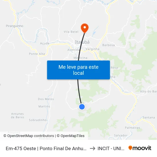 Em-475 Oeste | Ponto Final De Anhumas to INCIT - UNIFEI map