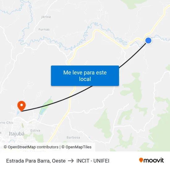Estrada Para Barra, Oeste to INCIT - UNIFEI map