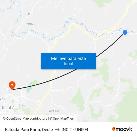 Estrada Para Barra, Oeste to INCIT - UNIFEI map