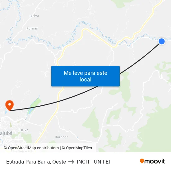 Estrada Para Barra, Oeste to INCIT - UNIFEI map