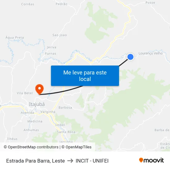 Estrada Para Barra, Leste to INCIT - UNIFEI map