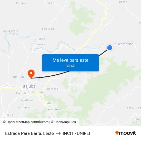Estrada Para Barra, Leste to INCIT - UNIFEI map