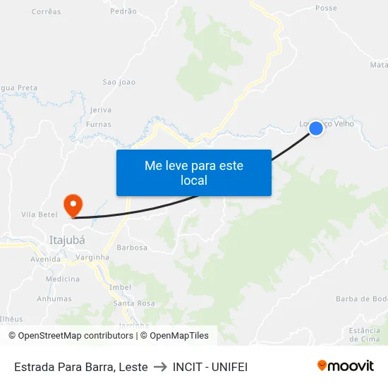Estrada Para Barra, Leste to INCIT - UNIFEI map