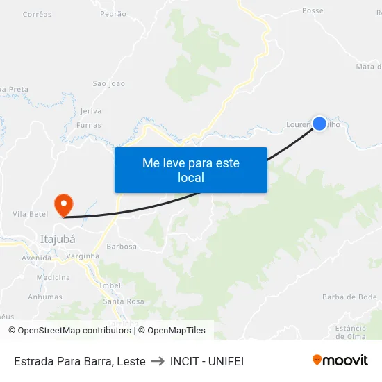 Estrada Para Barra, Leste to INCIT - UNIFEI map