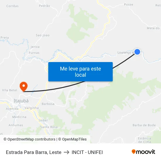 Estrada Para Barra, Leste to INCIT - UNIFEI map