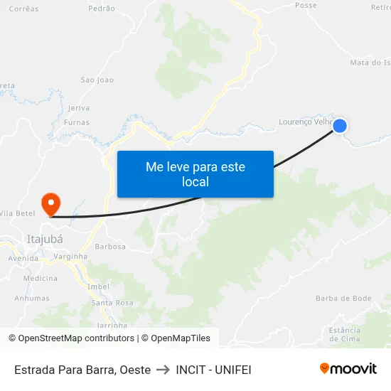 Estrada Para Barra, Oeste to INCIT - UNIFEI map