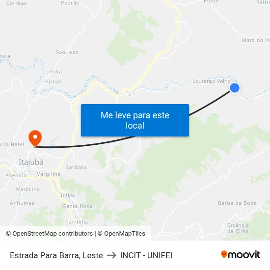 Estrada Para Barra, Leste to INCIT - UNIFEI map