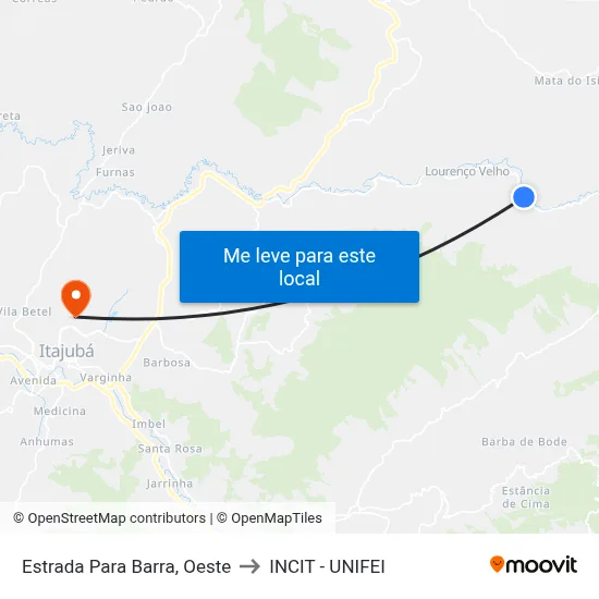 Estrada Para Barra, Oeste to INCIT - UNIFEI map