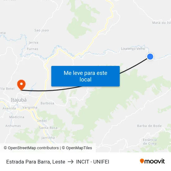 Estrada Para Barra, Leste to INCIT - UNIFEI map