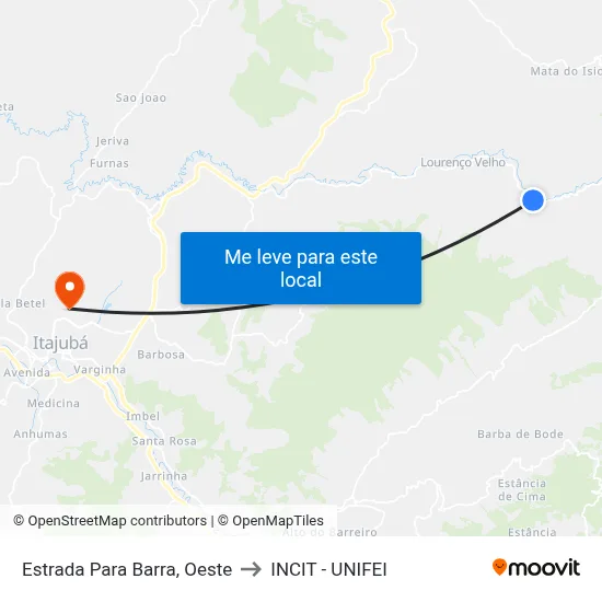 Estrada Para Barra, Oeste to INCIT - UNIFEI map
