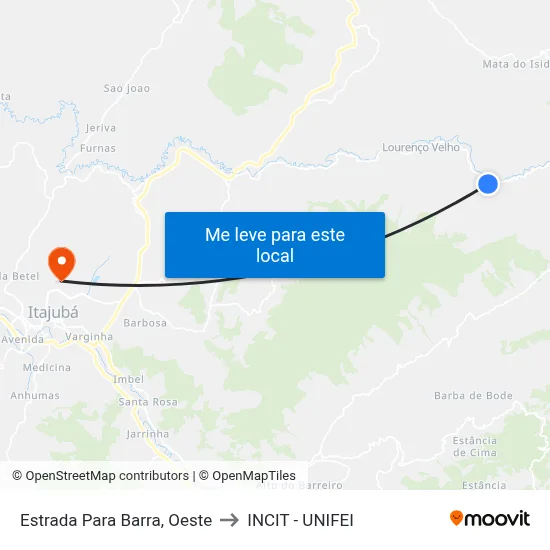 Estrada Para Barra, Oeste to INCIT - UNIFEI map