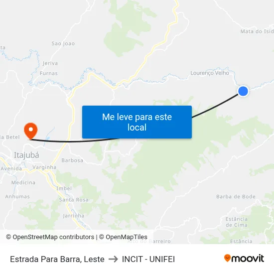 Estrada Para Barra, Leste to INCIT - UNIFEI map