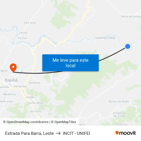 Estrada Para Barra, Leste to INCIT - UNIFEI map
