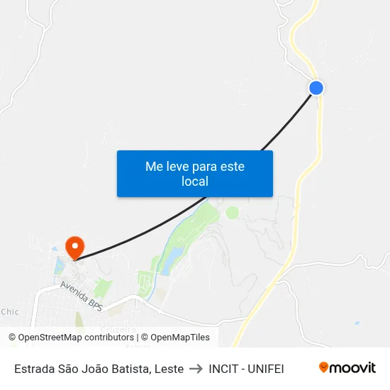 Estrada São João Batista, Leste to INCIT - UNIFEI map